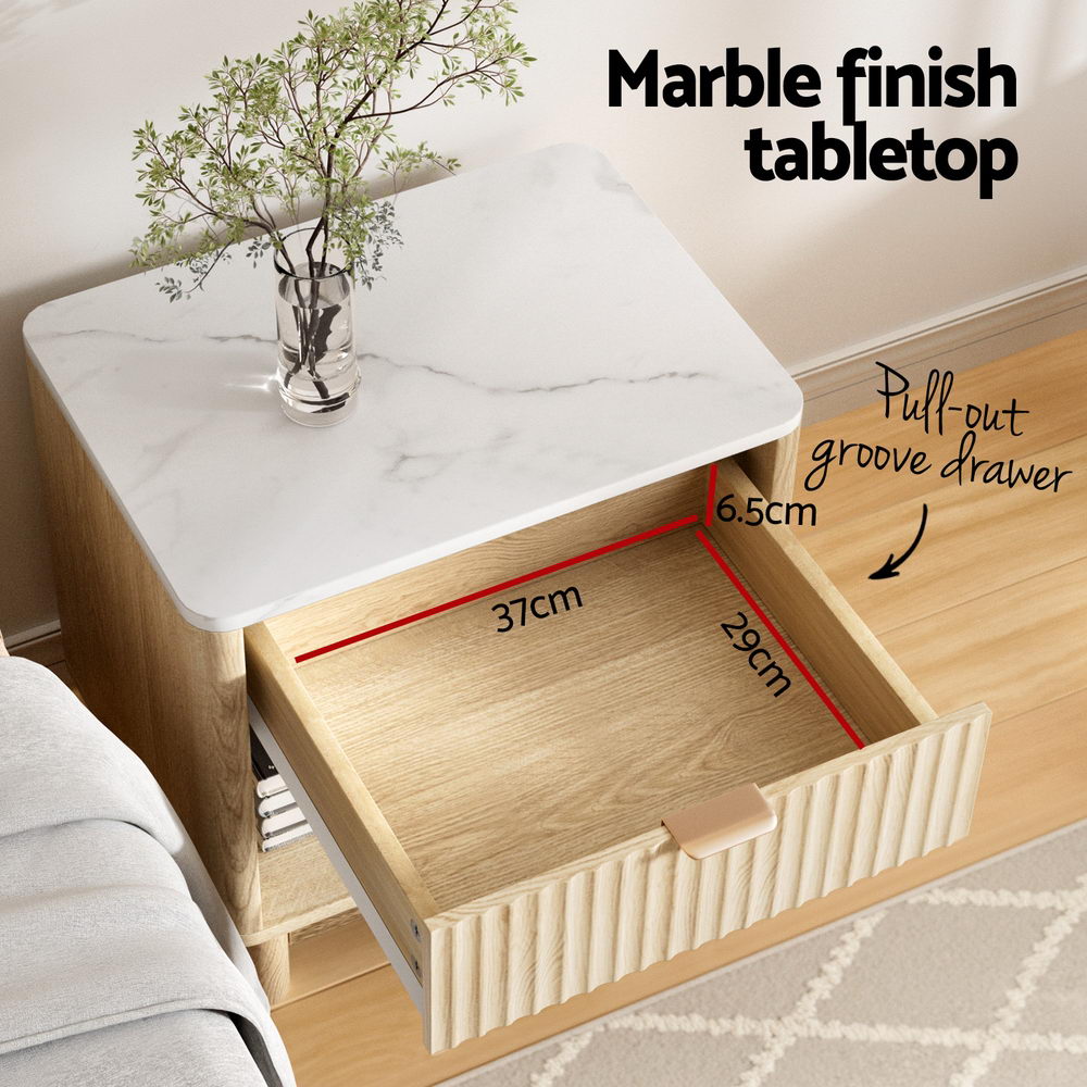 Artiss Pine Finish Bedside Table with Drawer and Shelves
