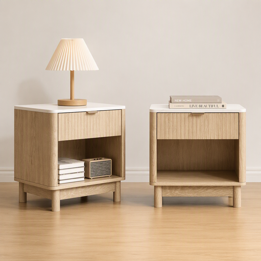 Artiss Pine and White Bedside Tables with Drawer, Set of 2