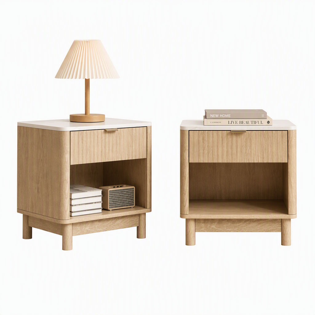 Artiss Pine and White Bedside Tables with Drawer, Set of 2