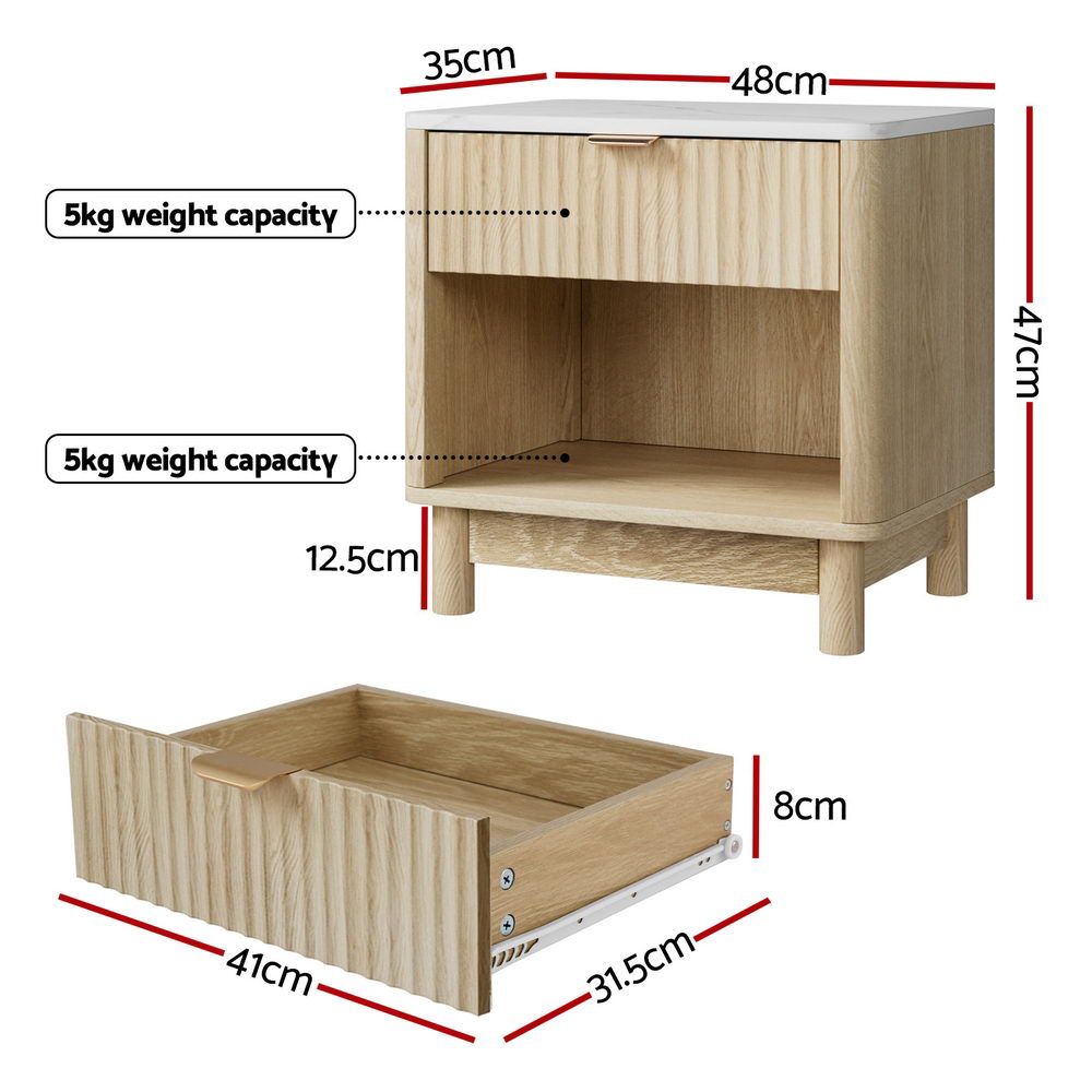 Artiss Pine and White Bedside Tables with Drawer, Set of 2