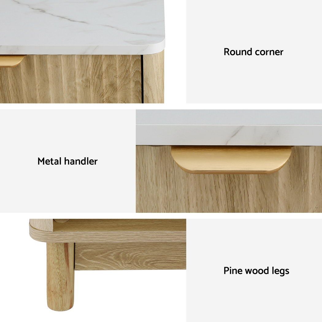 Artiss Pine and White Bedside Tables with Drawer, Set of 2