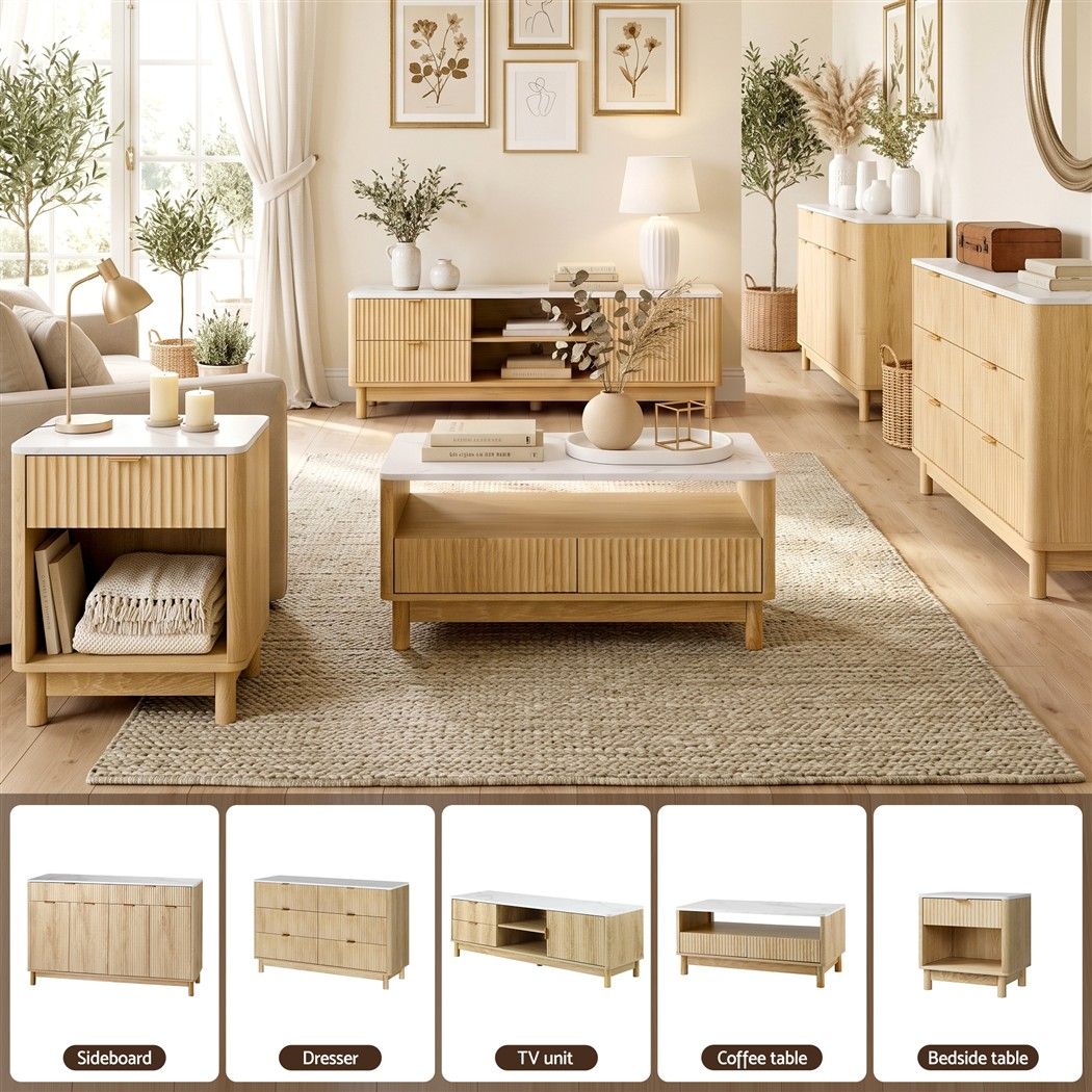 Artiss Pine and White Bedside Tables with Drawer, Set of 2