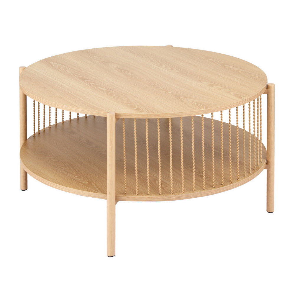 Artiss Round Coffee Table with Lower Shelf