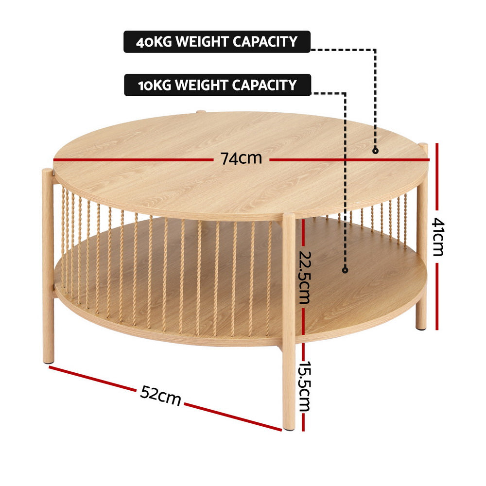 Artiss Round Coffee Table with Lower Shelf
