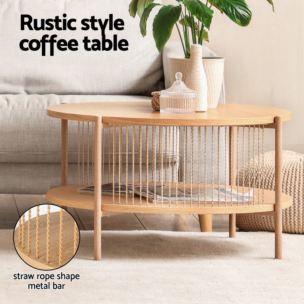 Artiss Round Coffee Table with Lower Shelf