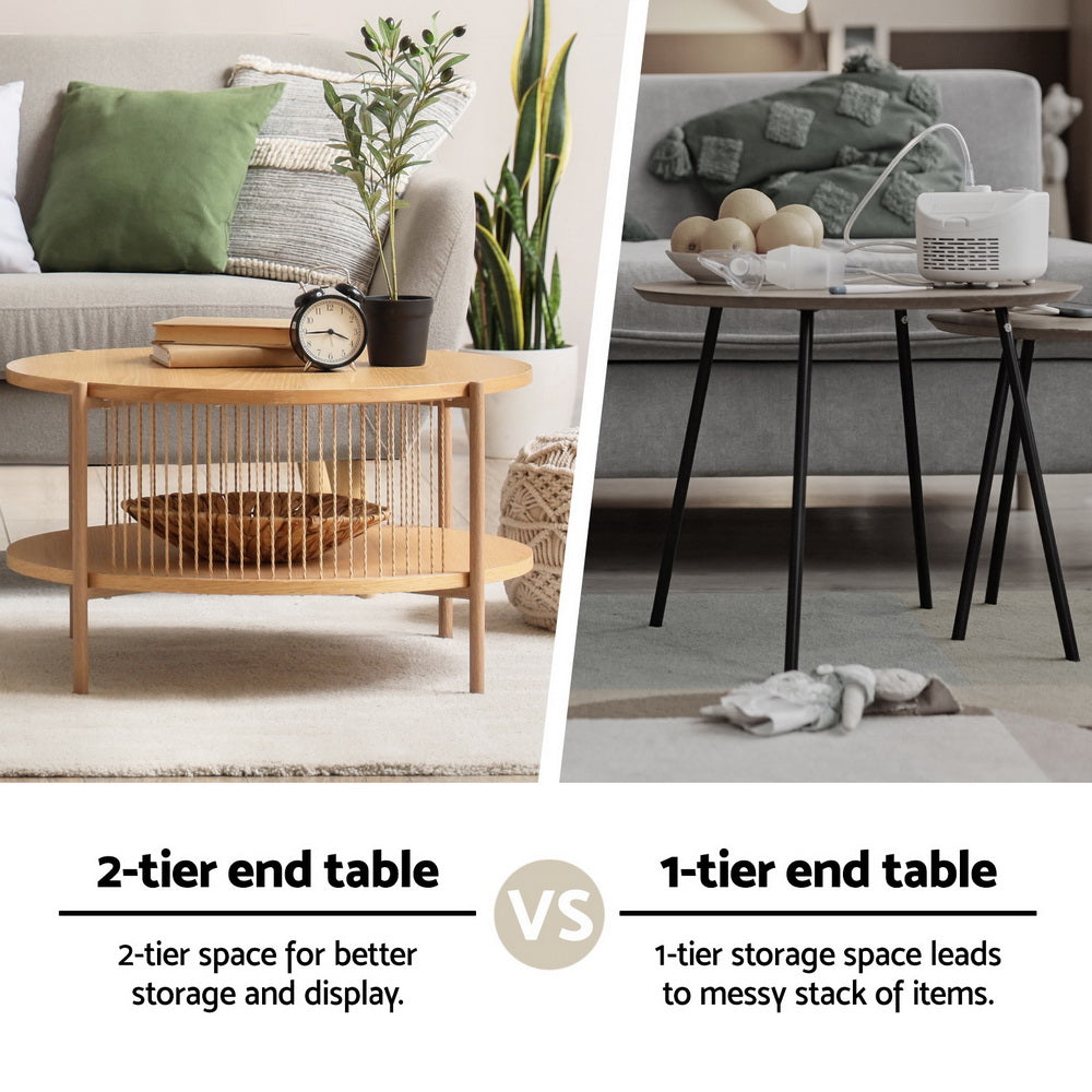 Artiss Round Coffee Table with Lower Shelf