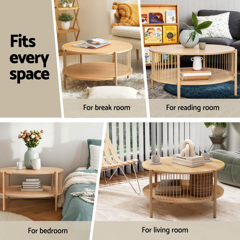 Artiss Round Coffee Table with Lower Shelf