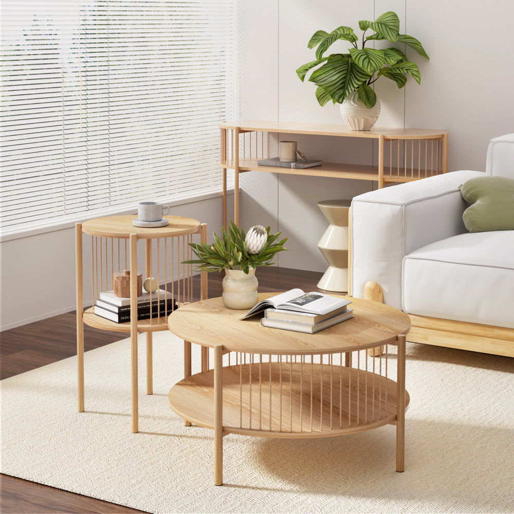 Artiss Round Coffee Table with Lower Shelf