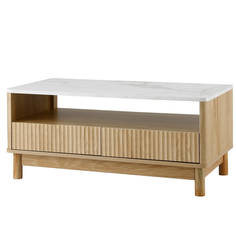 Artiss Marble Effect Coffee Table with Drawer and Shelf