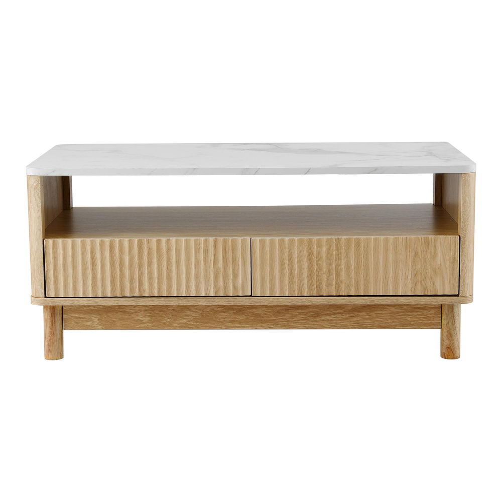 Artiss Marble Effect Coffee Table with Two Drawers and Shelf