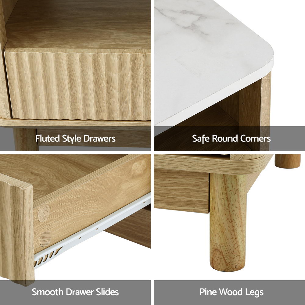 Artiss Marble Effect Coffee Table with Two Drawers and Shelf