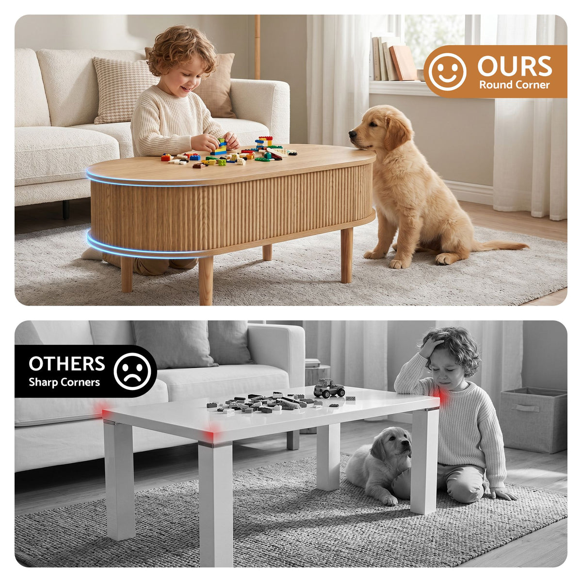 Artiss Oval Fluted Lift Top Coffee Table, 100 cm