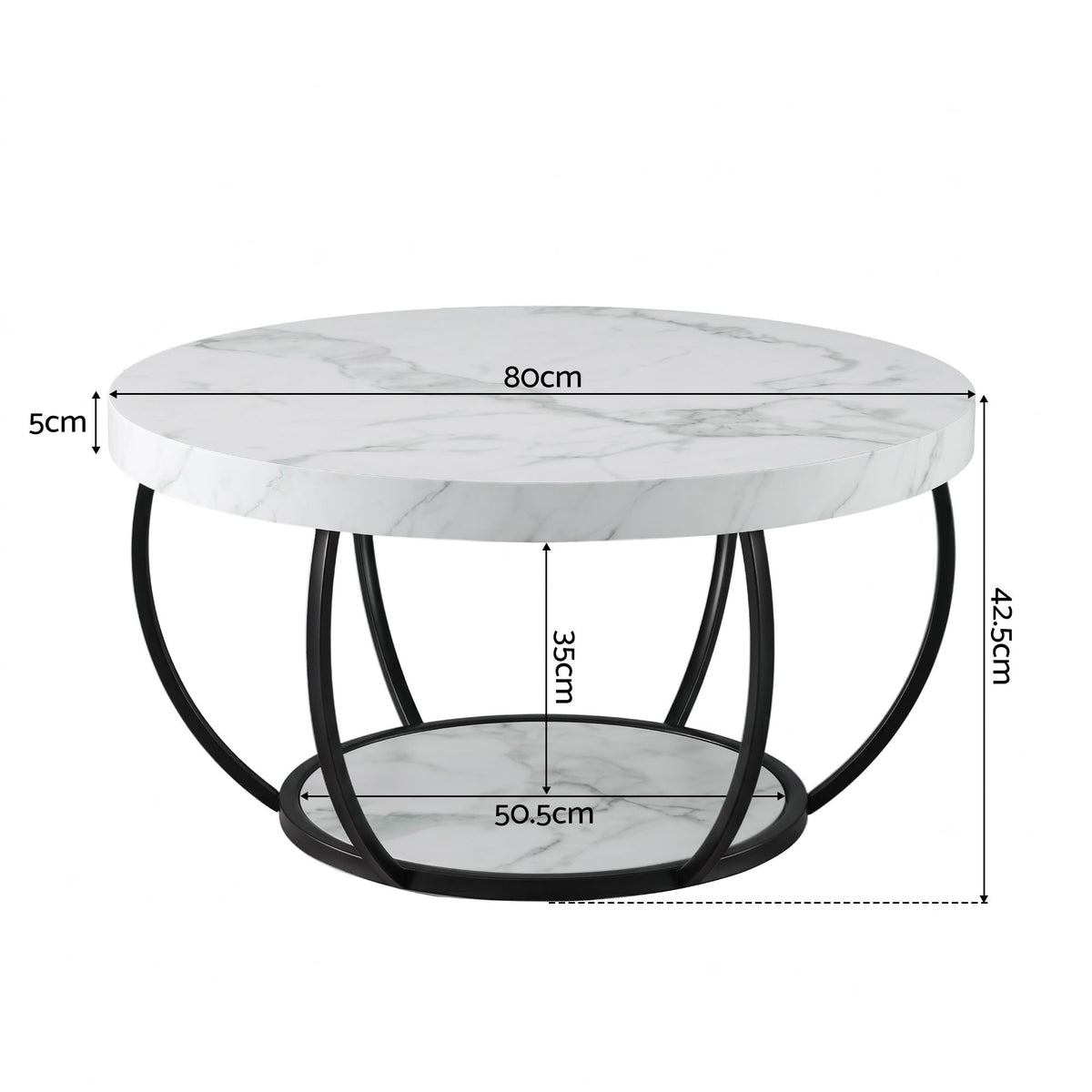 Artiss White and Black Round Marble Effect Coffee Table