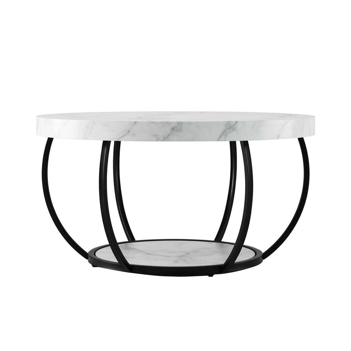 Artiss White and Black Round Marble Effect Coffee Table