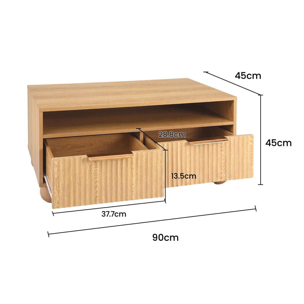 Artiss Fluted Coffee Table with Drawers, 90 cm