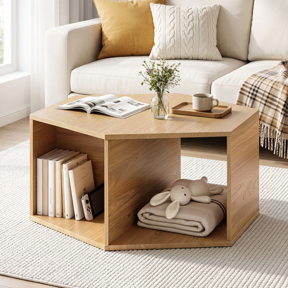 Artiss Hexagonal Coffee Table with Open Storage