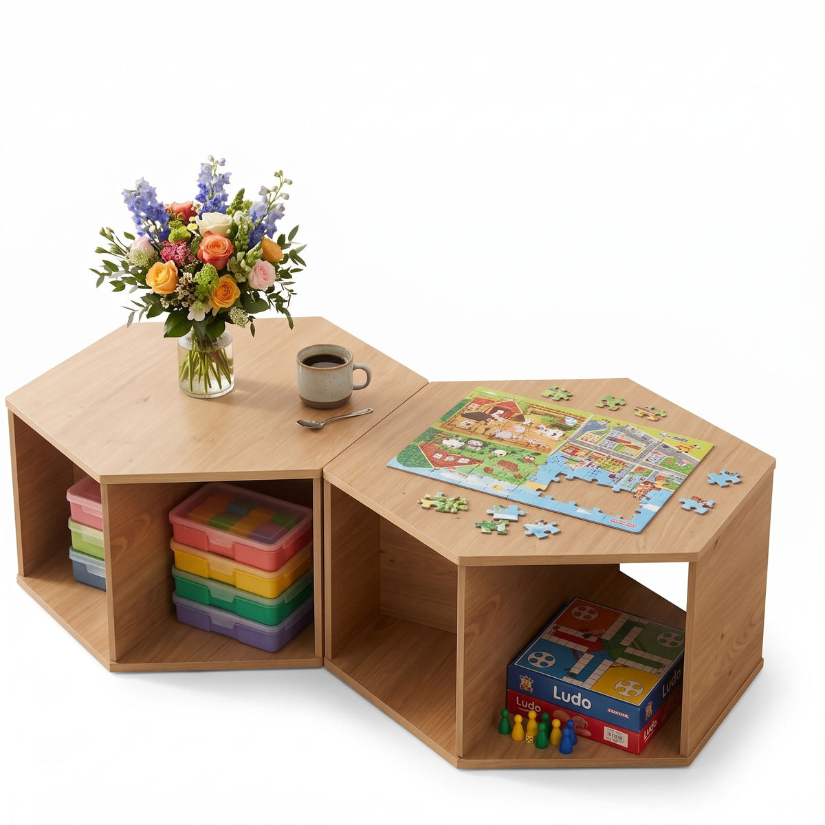 Artiss Hexagonal Coffee Tables with Open Storage, Set of 2