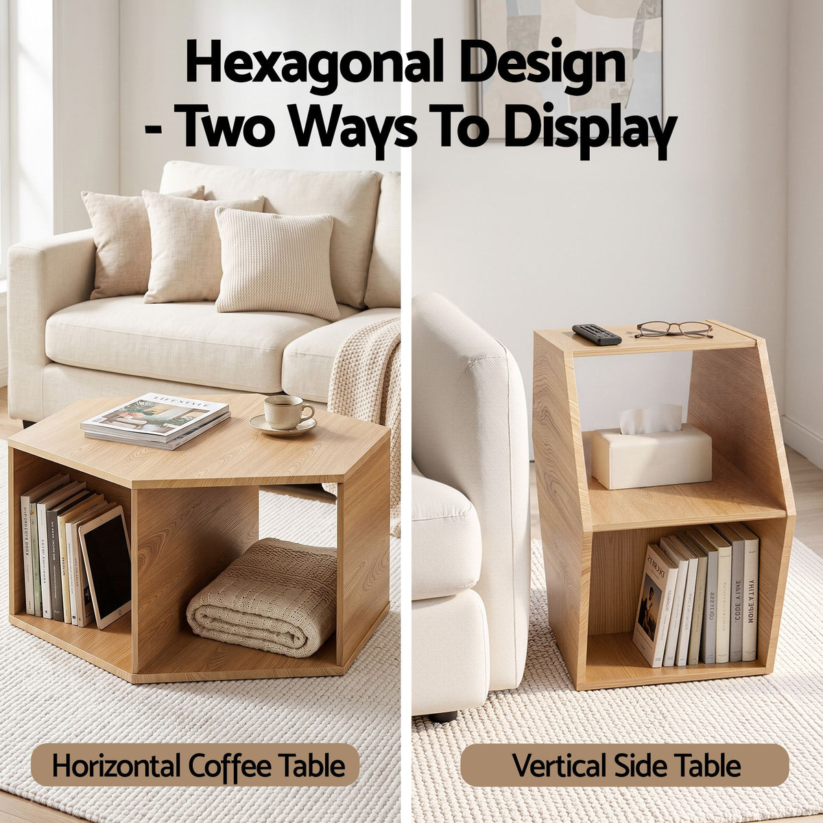Artiss Hexagonal Coffee Tables with Open Storage, Set of 2