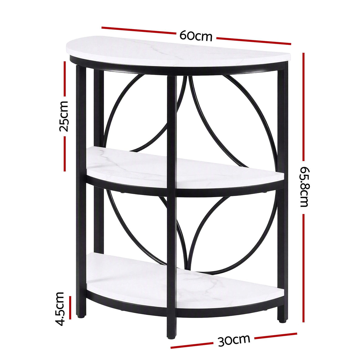 Artiss White and Black Marble Effect Half Round Side Table