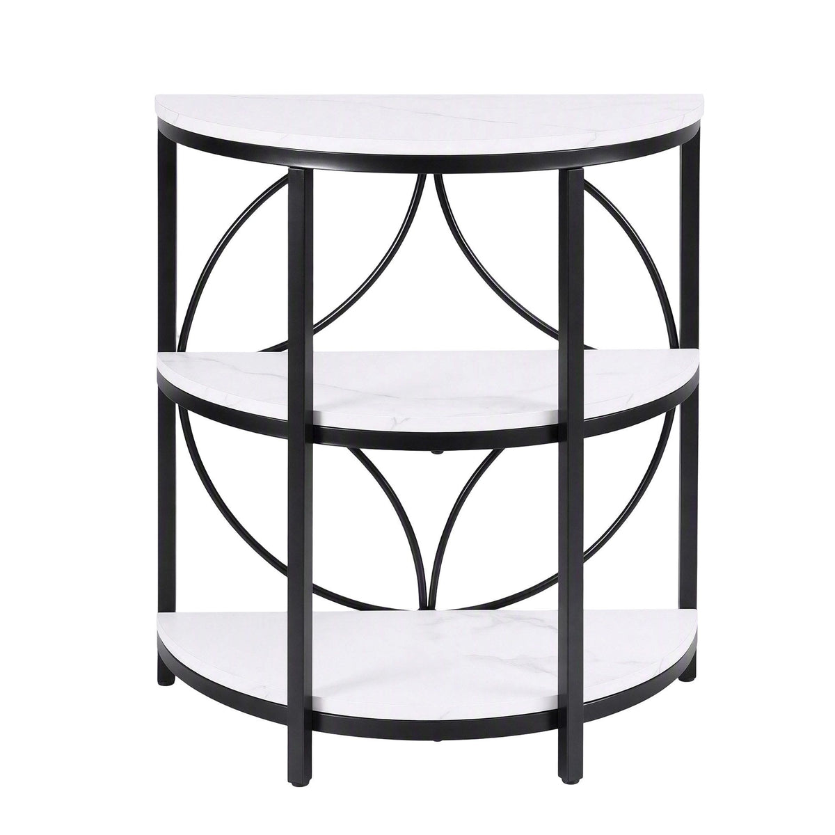 Artiss White and Black Marble Effect Half Round Side Table