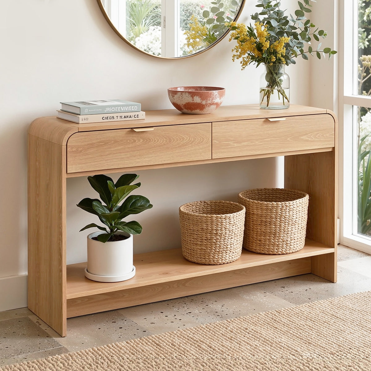 Artiss Pine Finish Console Table with Drawers, 120 cm