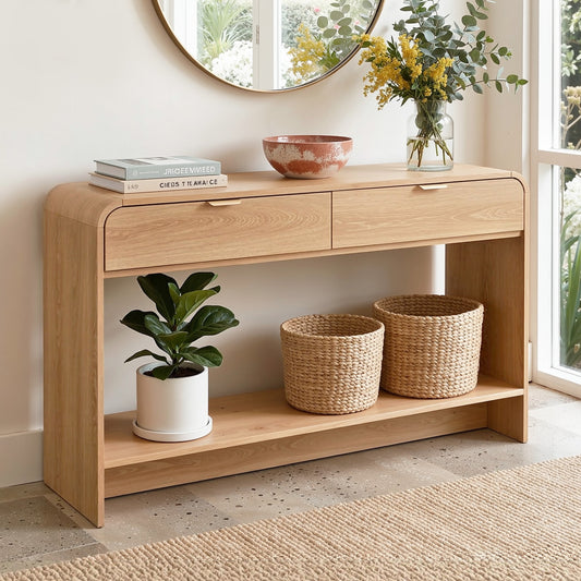 Artiss Pine Finish Console Table with Drawers, 120 cm