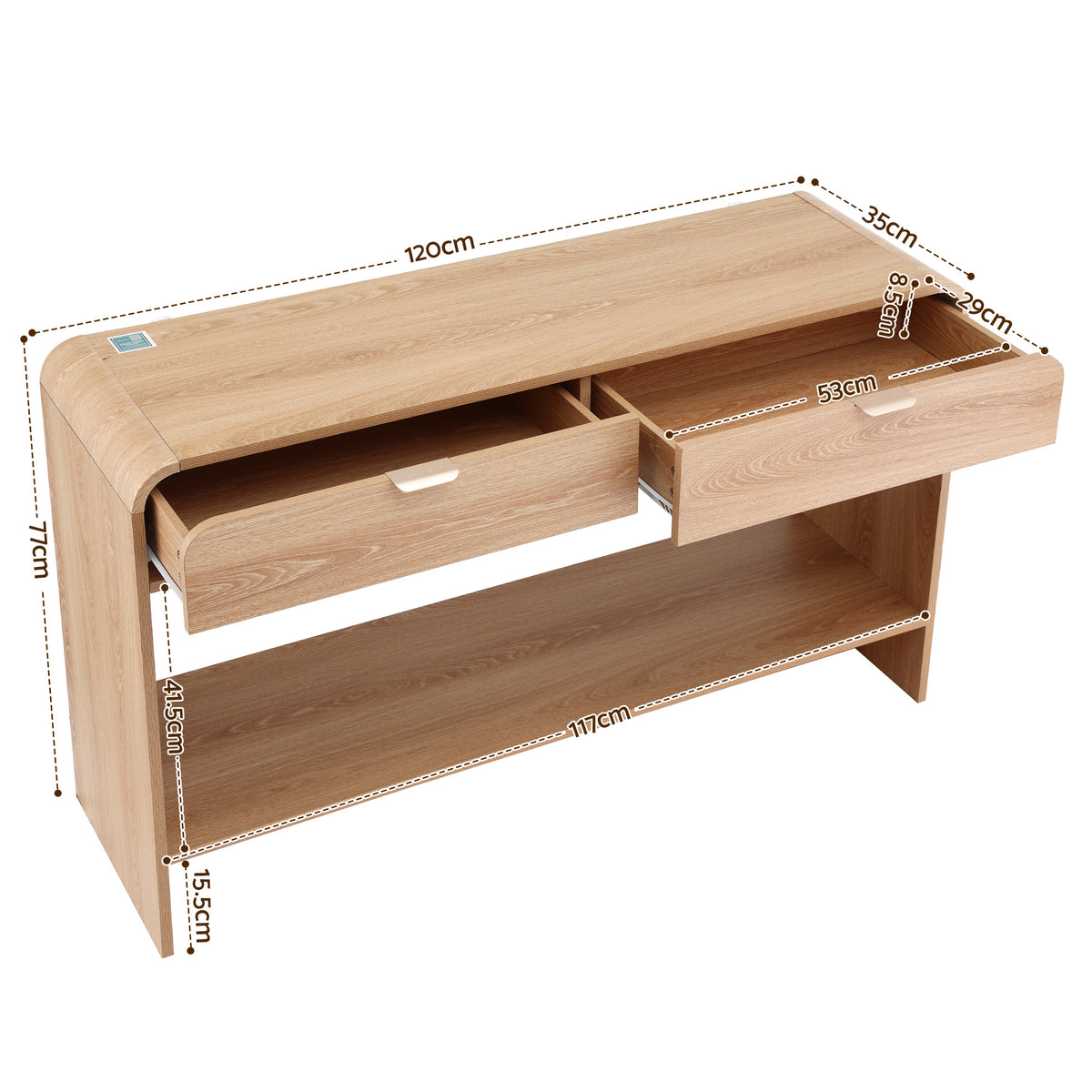 Artiss Pine Finish Console Table with Drawers, 120 cm