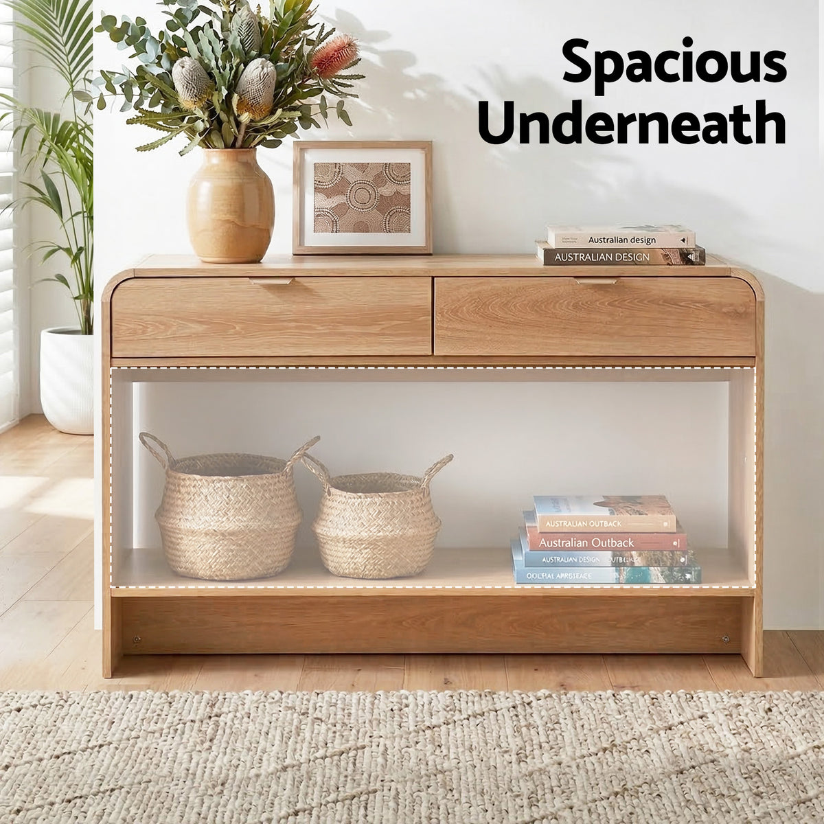 Artiss Pine Finish Console Table with Drawers, 120 cm