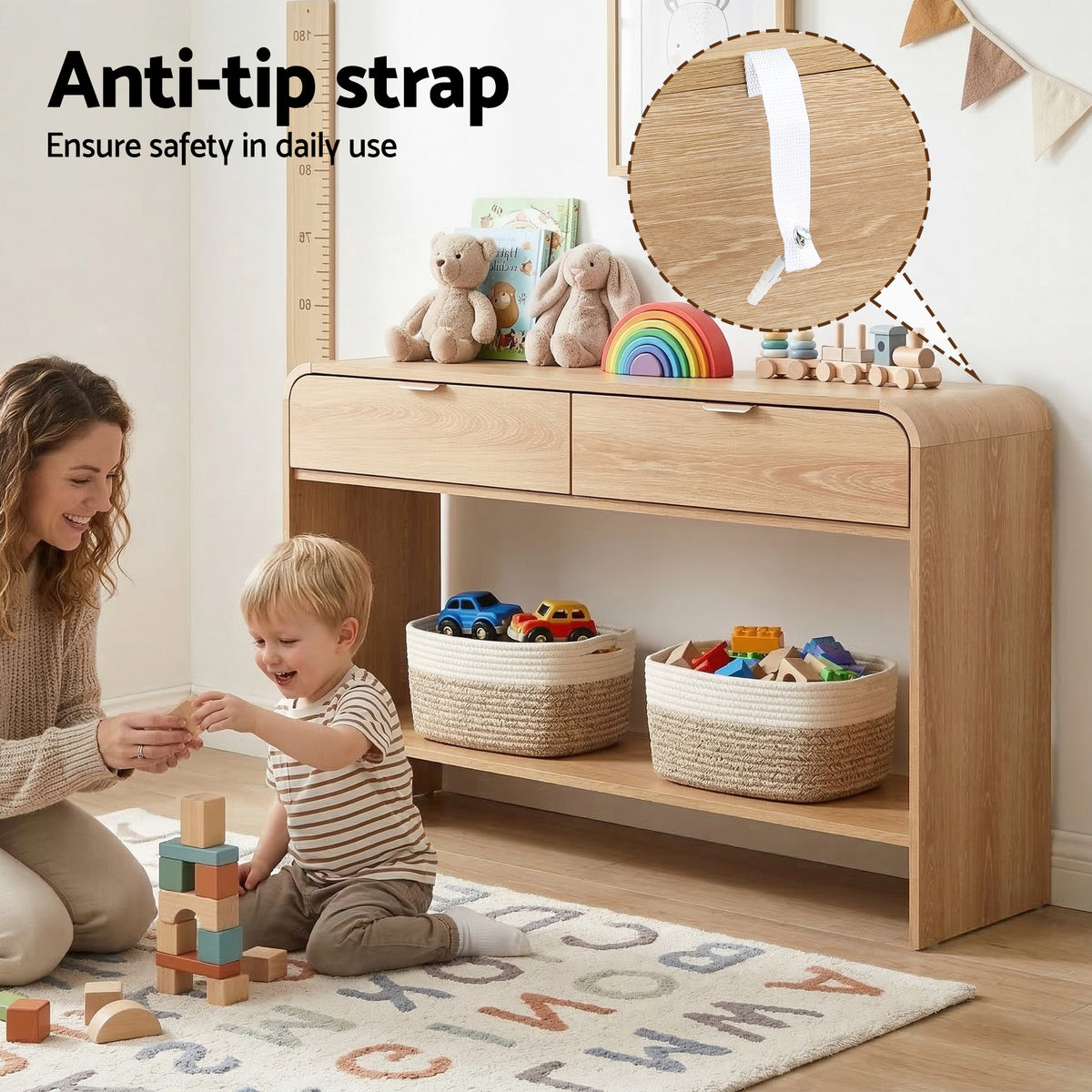 Artiss Pine Finish Console Table with Drawers, 120 cm