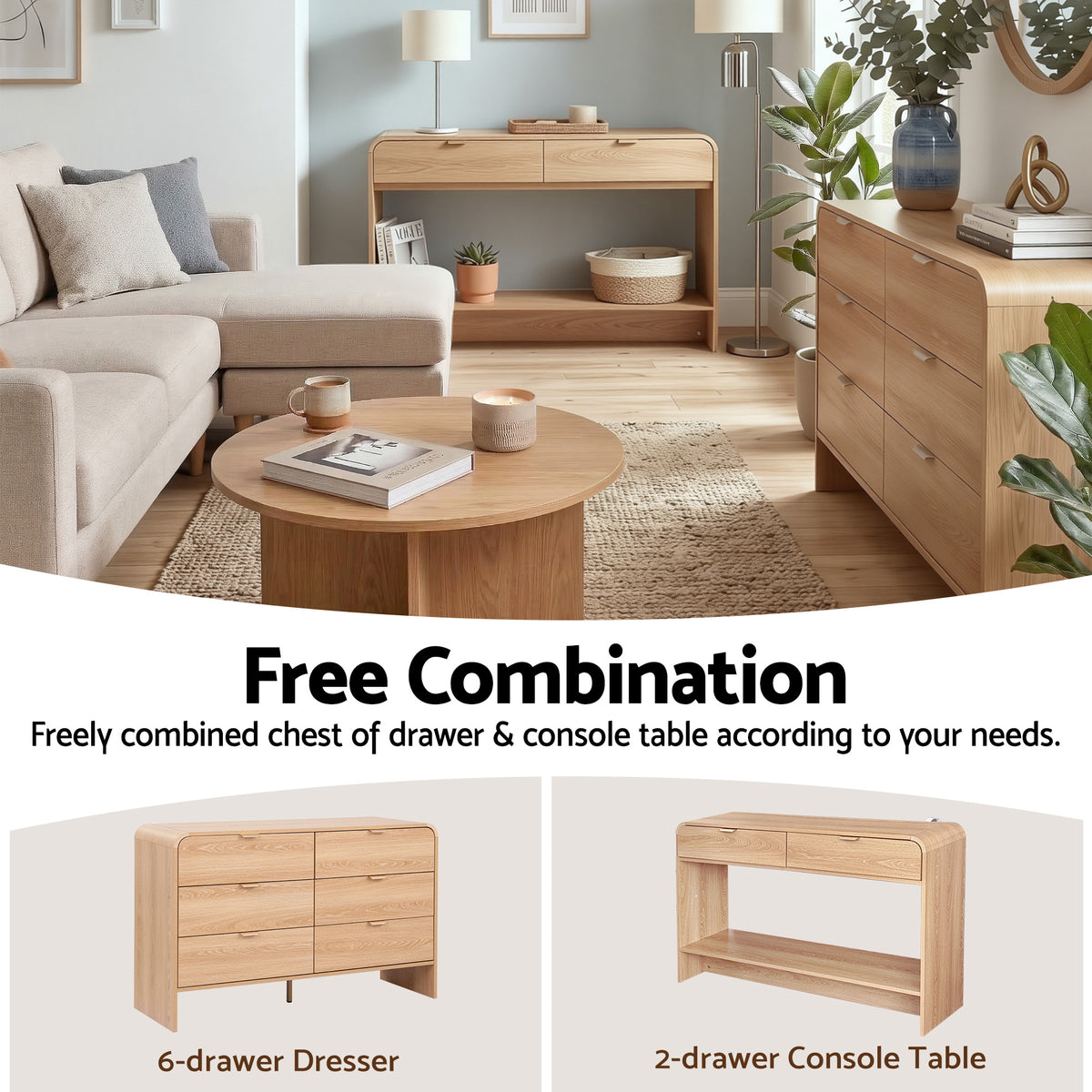 Artiss Pine Finish Console Table with Drawers, 120 cm