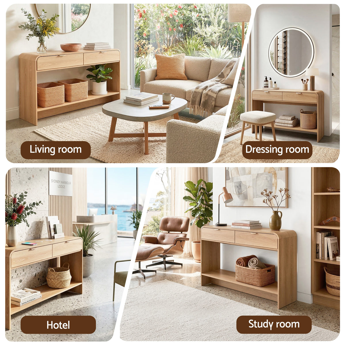 Artiss Pine Finish Console Table with Drawers, 120 cm
