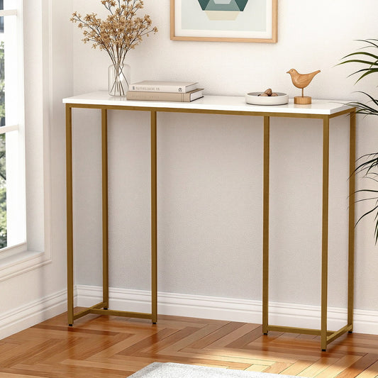 Artiss White and Gold Marble Effect Console Table, 95 cm