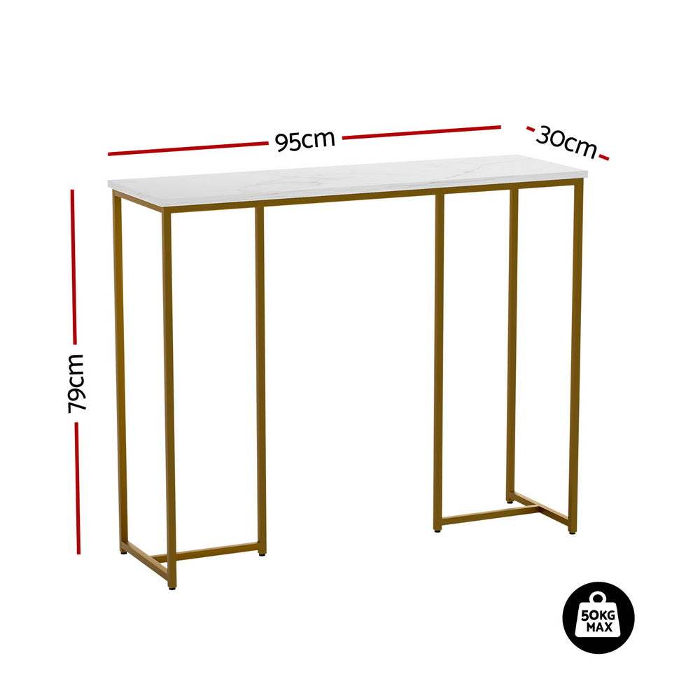 Artiss White and Gold Marble Effect Console Table, 95 cm