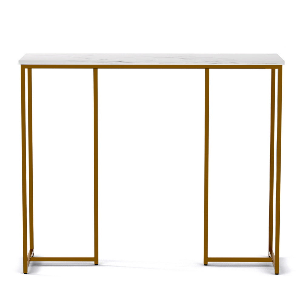 Artiss White and Gold Marble Effect Console Table, 95 cm