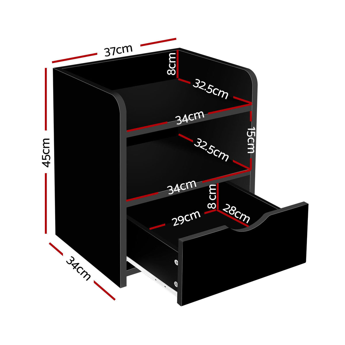Artiss Fara Black Bedside Tables, Set of 2