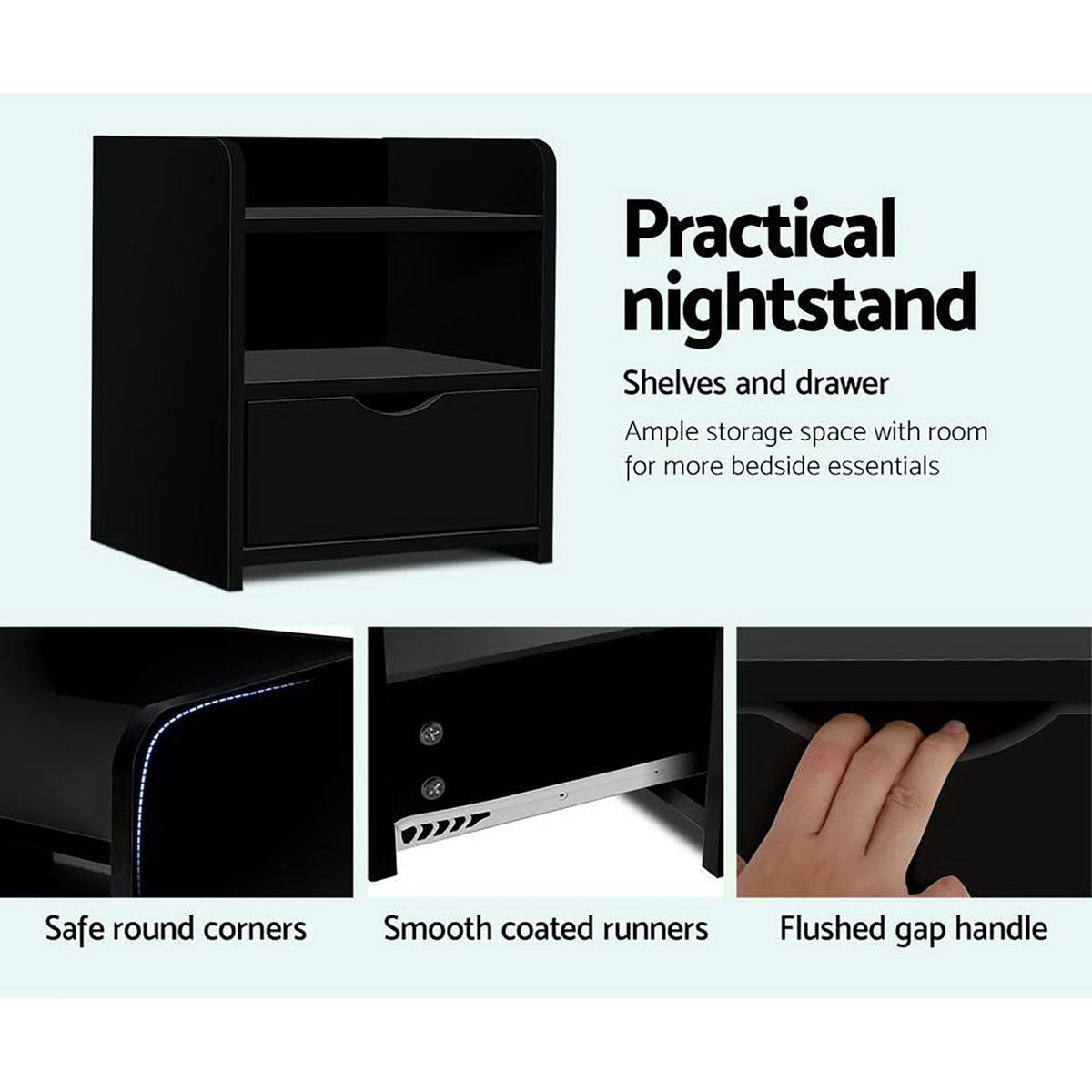 Artiss Fara Black Bedside Tables, Set of 2