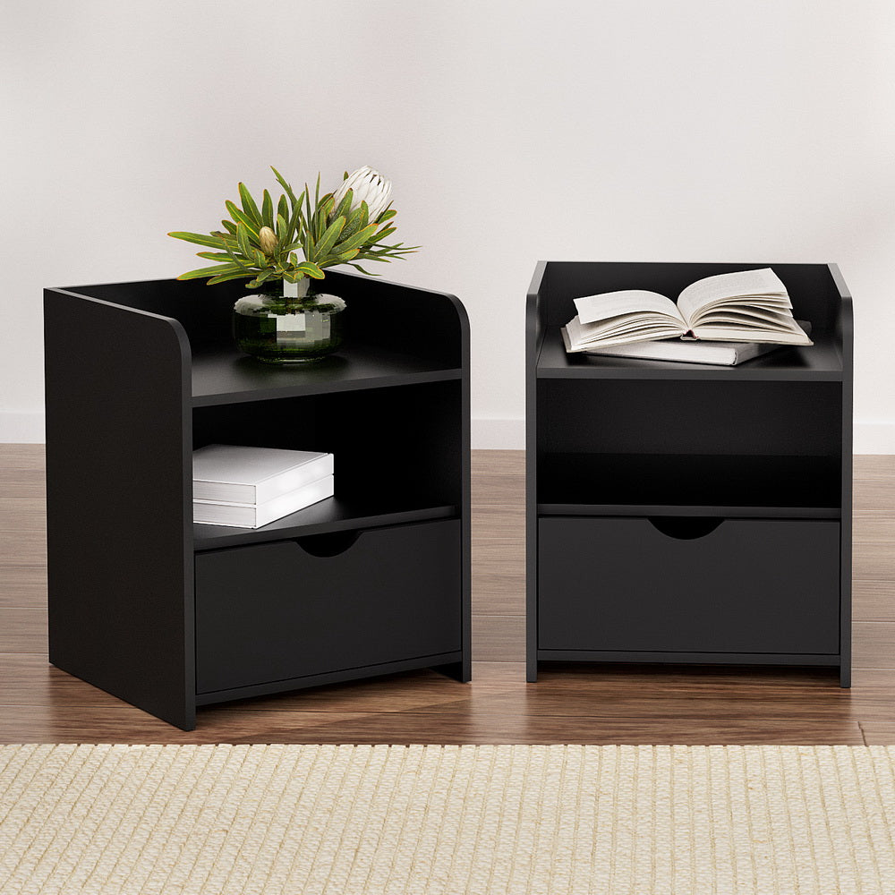 Artiss Fara Black Bedside Tables, Set of 2