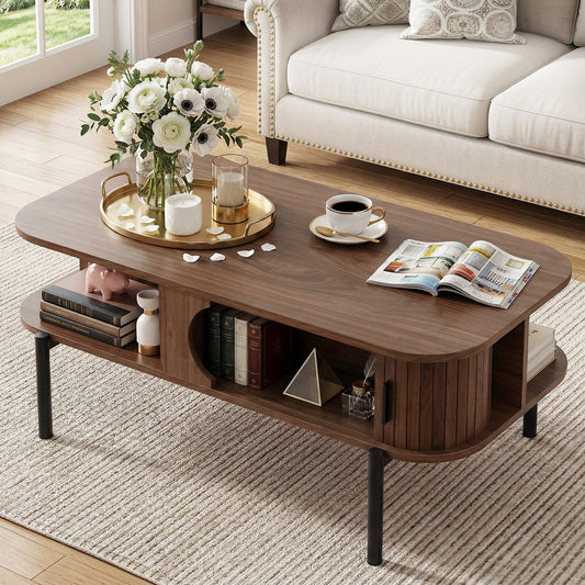 Artiss Coffee Table with Storage in Walnut Finish