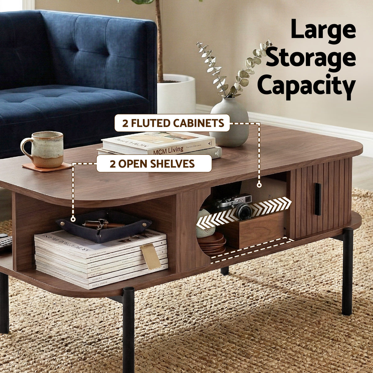 Artiss Coffee Table with Storage in Walnut Finish