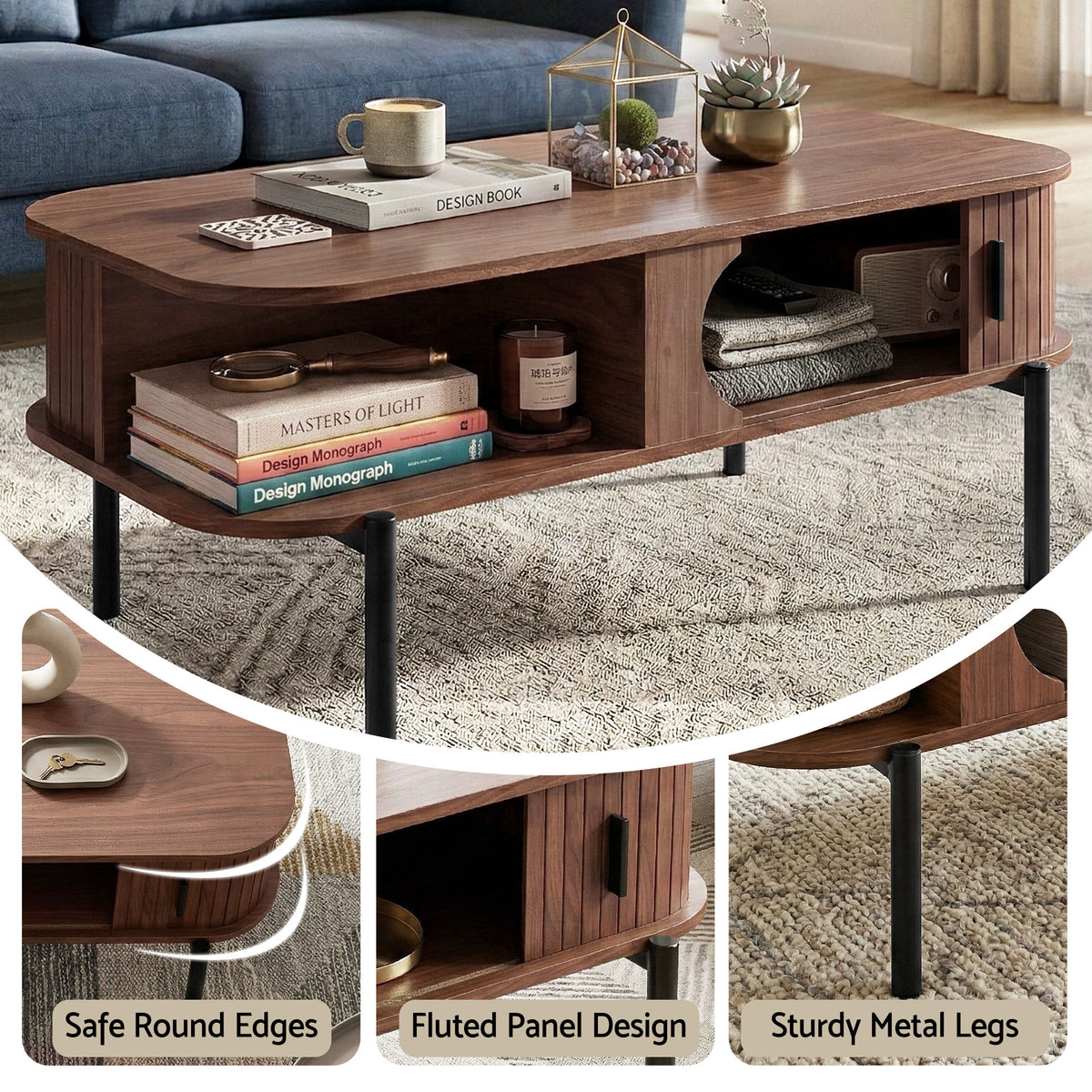 Artiss Coffee Table with Storage in Walnut Finish