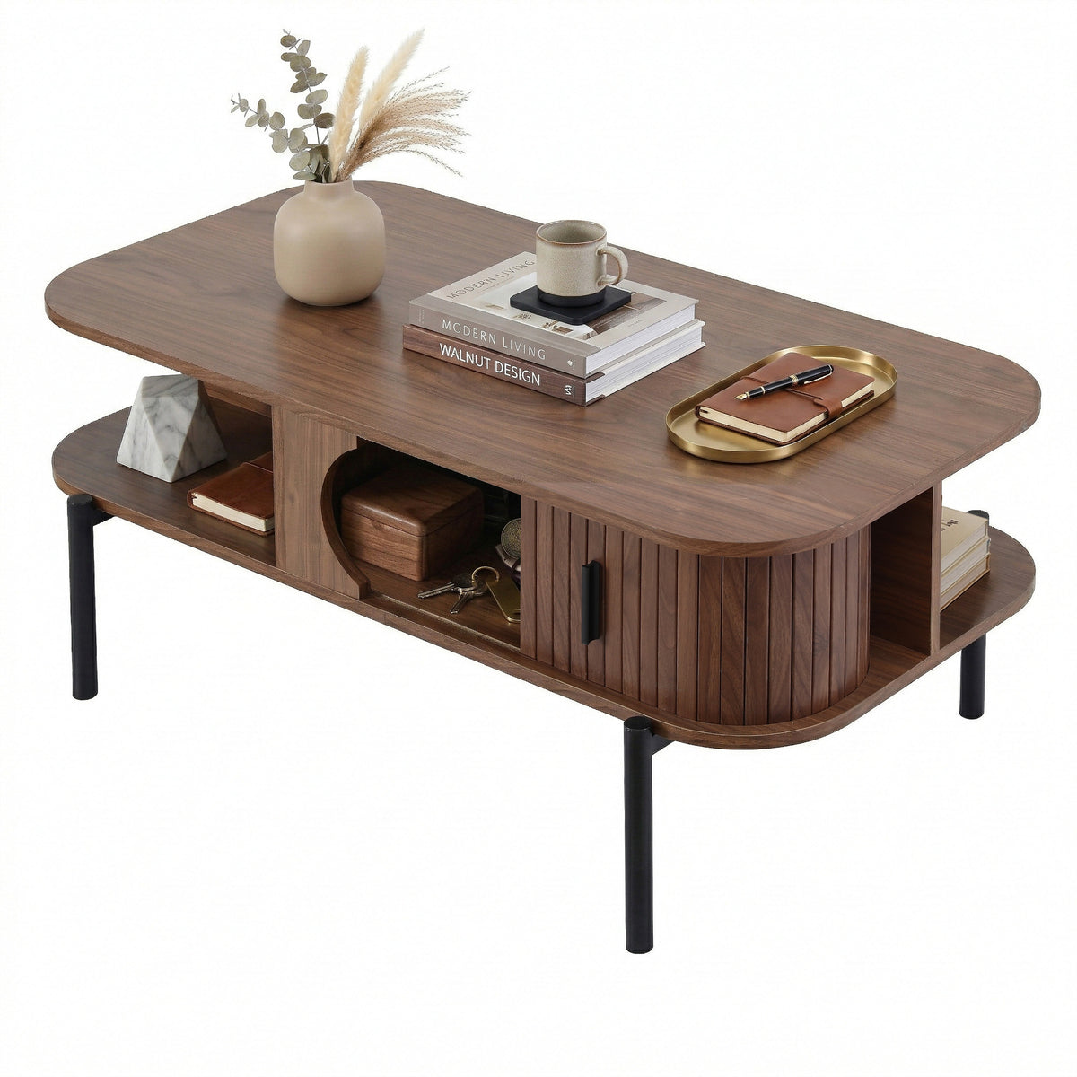Artiss Coffee Table with Storage in Walnut Finish