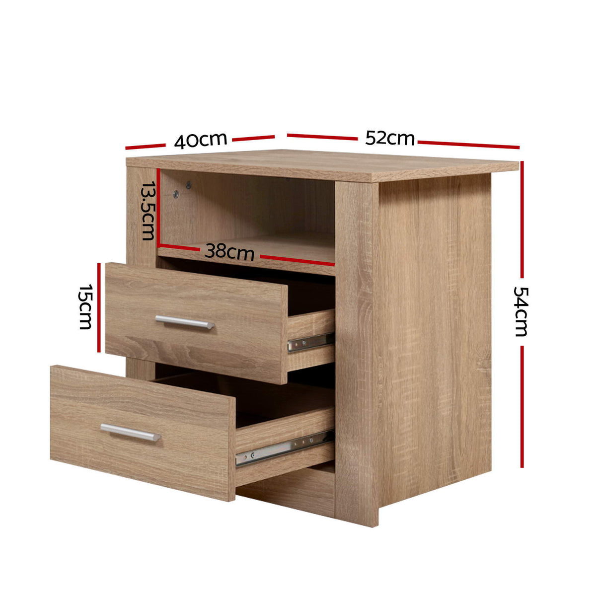 Artiss Tara Oak Finish Bedside Tables, Set of 2