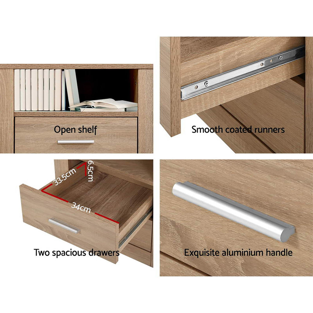 Artiss Tara Oak Finish Bedside Tables, Set of 2