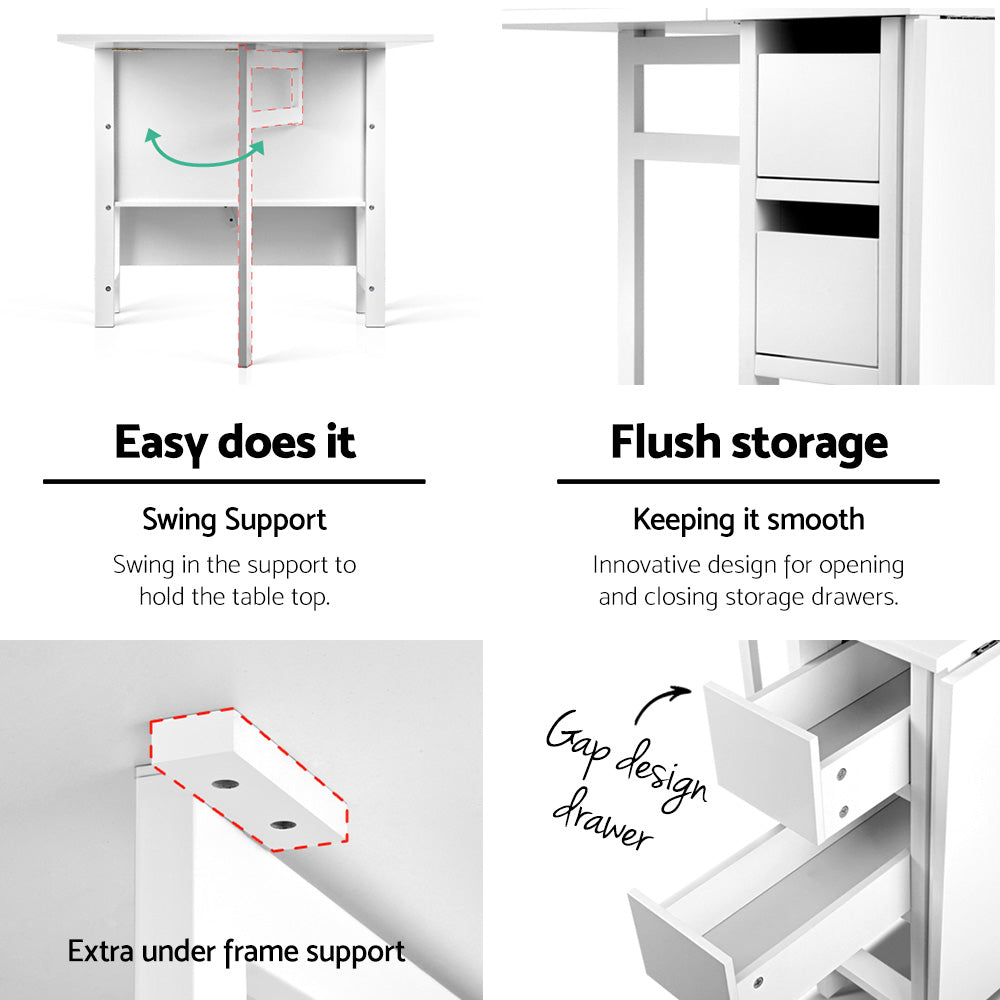Artiss White Extendable Folding Dining Table