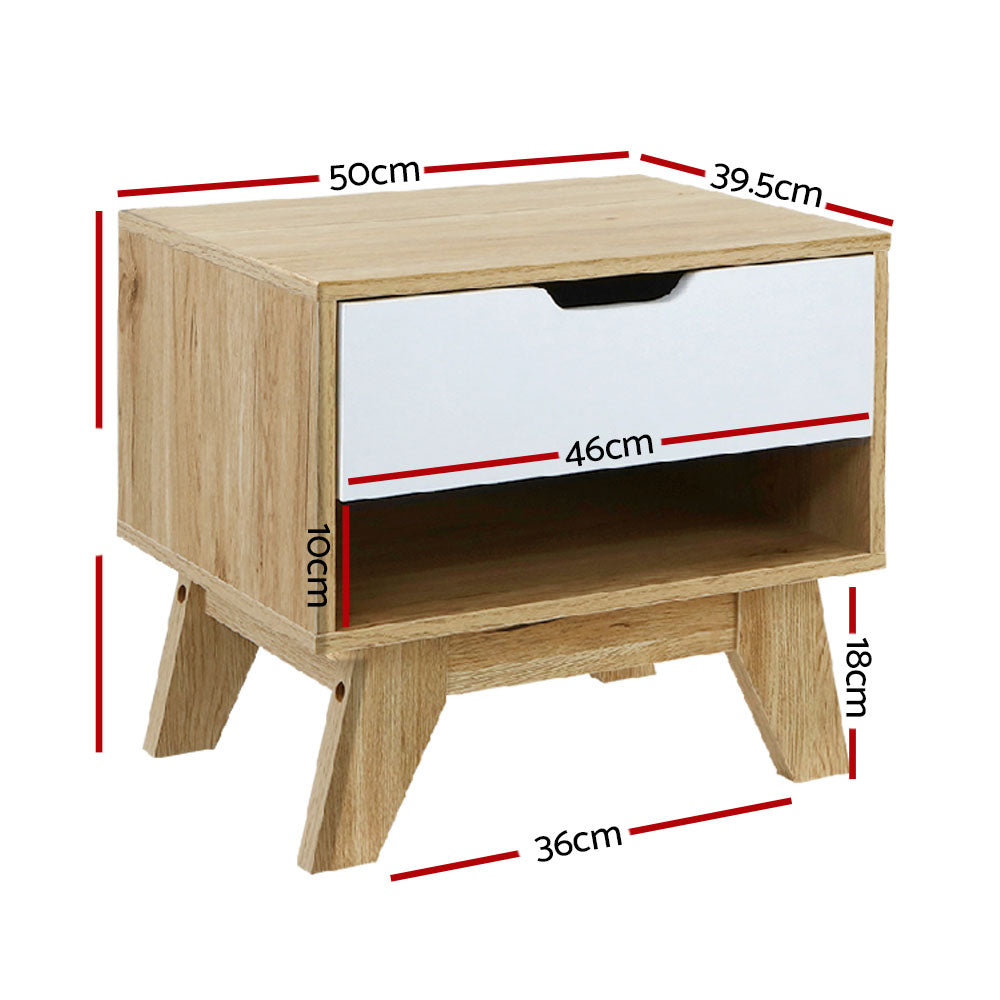 Artiss Iker White and Oak Finish Bedside Table