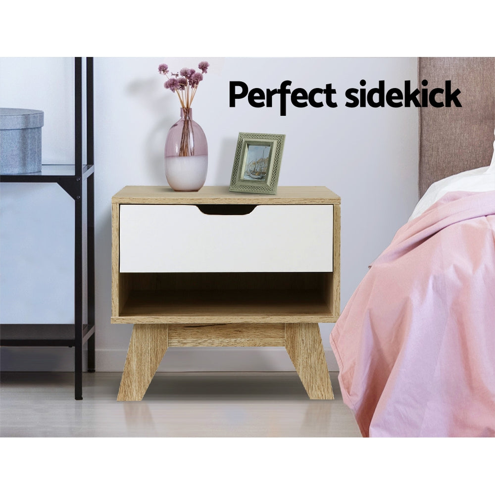 Artiss Iker White and Oak Finish Bedside Table