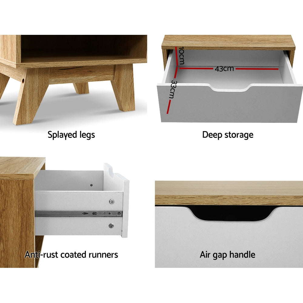 Artiss Iker White and Oak Finish Bedside Table