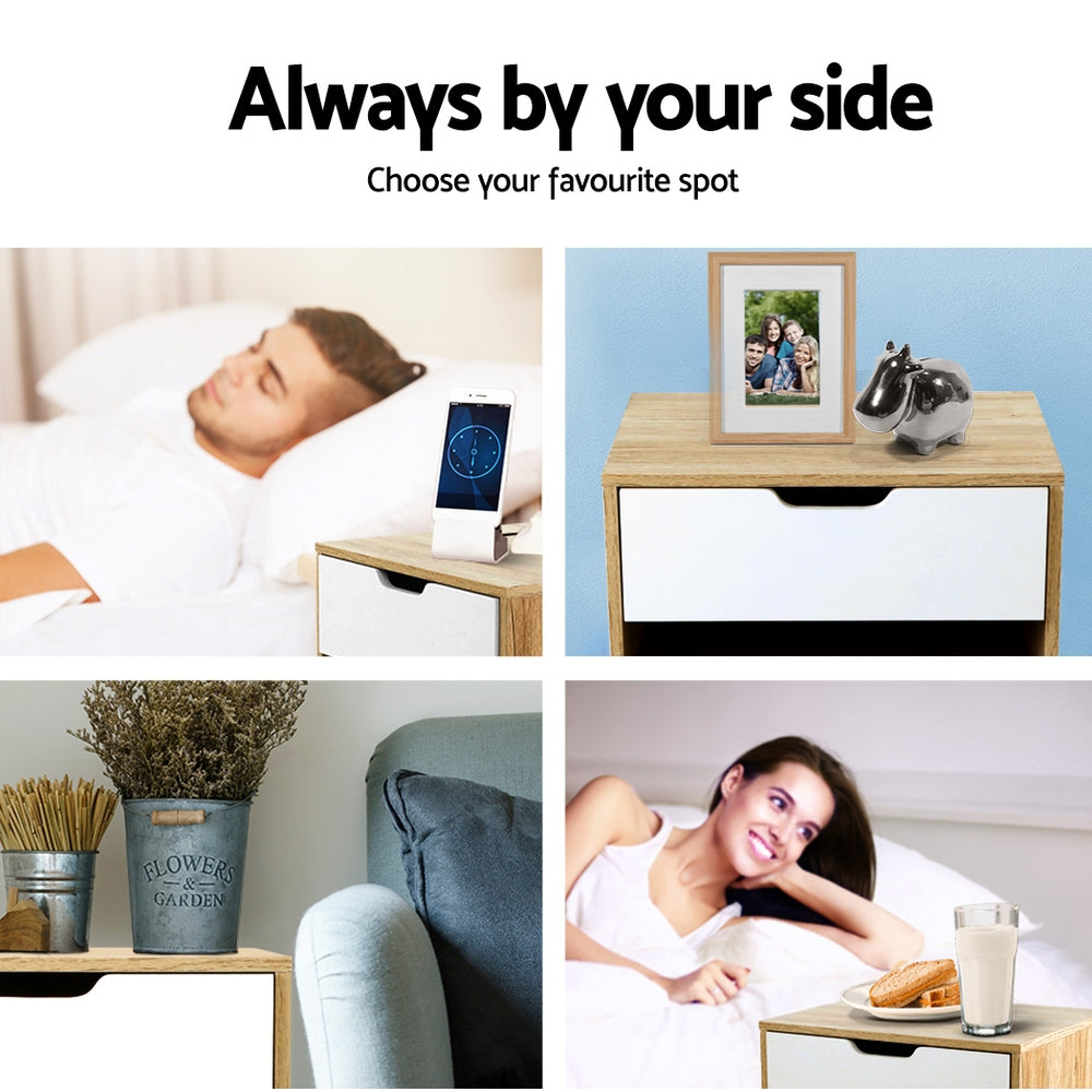 Artiss Iker White and Oak Finish Bedside Table