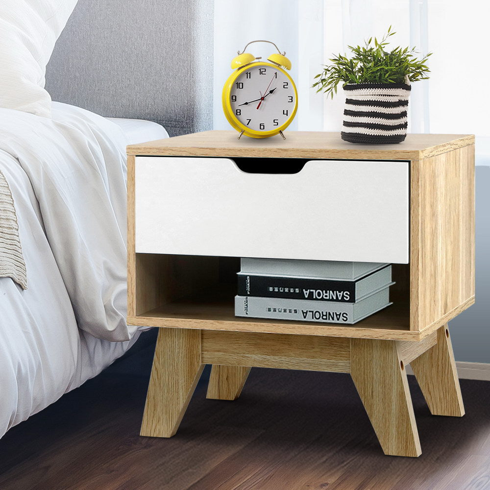 Artiss Iker White and Oak Finish Bedside Table