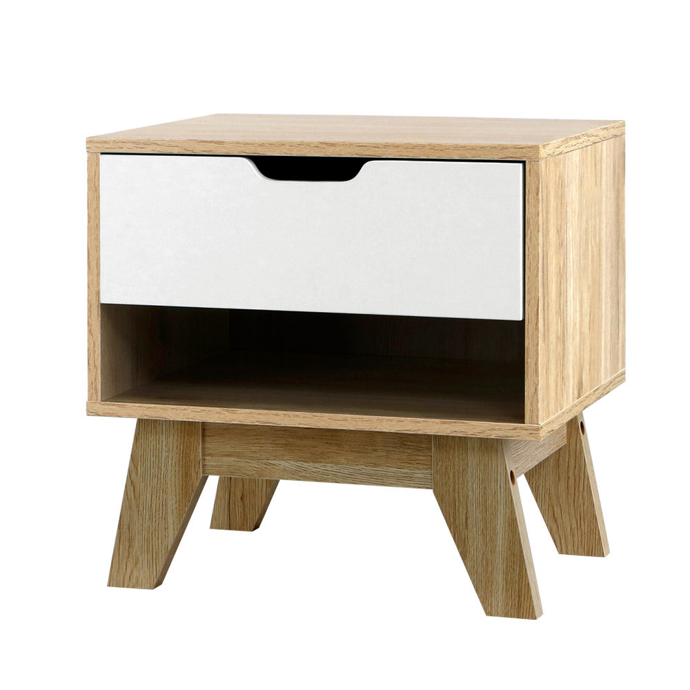 Artiss Iker White and Oak Finish Bedside Table